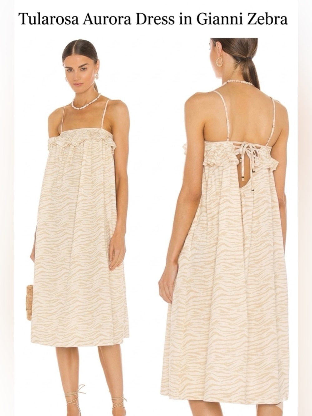 NWOT Tularosa Aurora Zebra-Print Midi Dress in Cream and Beige